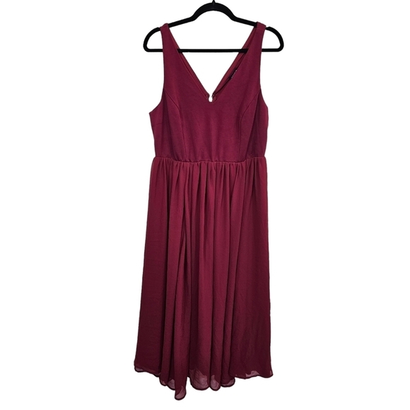 Torrid Size 14 Stretchy Burgandy Mixed Media Midi Chiffon Skater Dress - Picture 1 of 8
